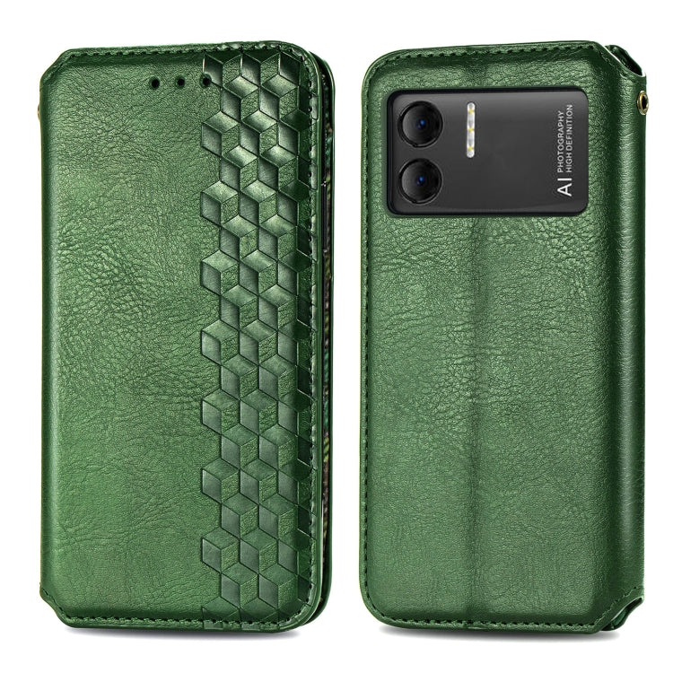 For DOOGEE X98 Pro / X98 Cubic Grid Pressed Magnetic Leather Phone Case(Green) - Doogee Cases by buy2fix | Online Shopping UK | buy2fix