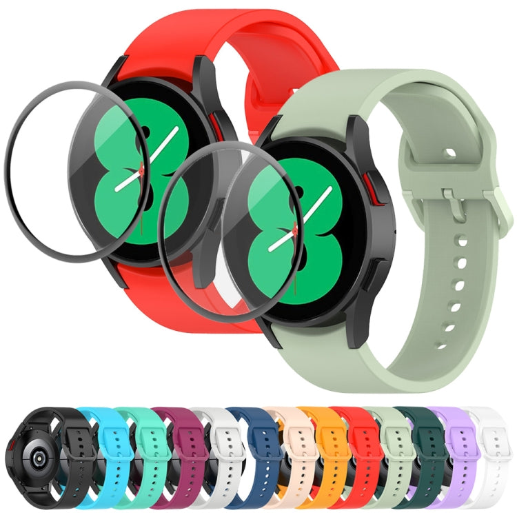 For Samsung Galaxy Watch6 44mm JUNSUNMAY Silicone Adjustable Strap + Full Coverage PMMA Screen Protector Kit(Dark Green) - Watch Bands by JUNSUNMAY | Online Shopping UK | buy2fix