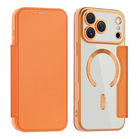 For iPhone 17 Pro Max Shield MagSafe RFID Anti-theft Leather Phone Case(Orange)