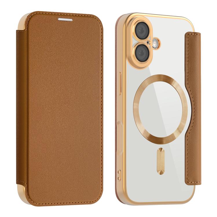 For iPhone 17 Shield MagSafe RFID Anti-theft Leather Phone Case(Brown) - iPhone 17 Cases by buy2fix | Online Shopping UK | buy2fix