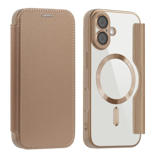For iPhone 17 Shield MagSafe RFID Anti-theft Leather Phone Case(Desert Gold)