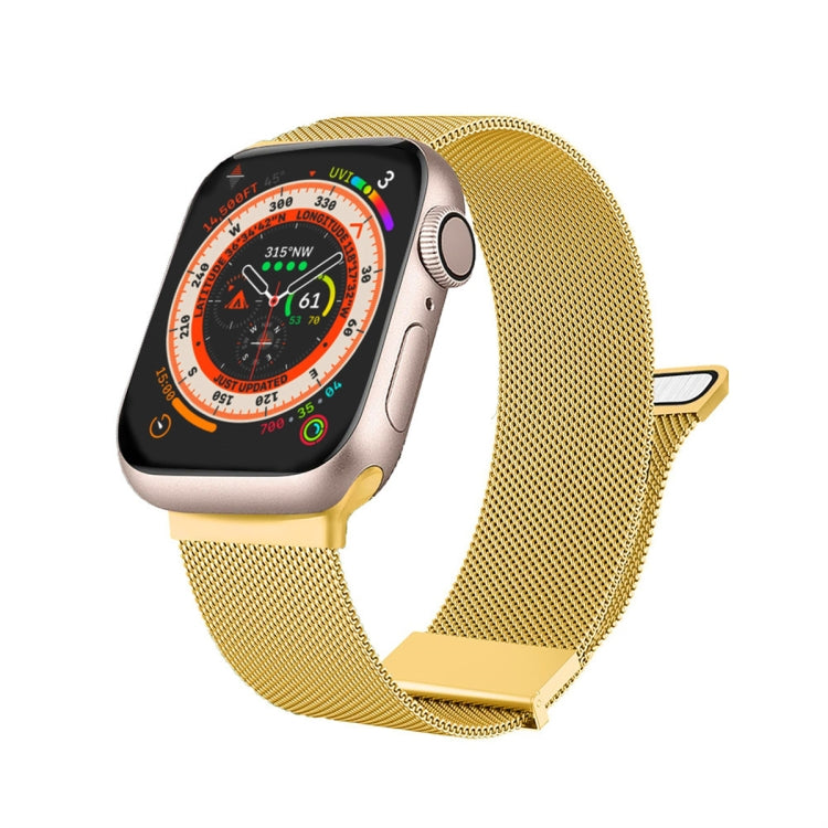 For Apple Watch 8 45mm Milan Double Magnetic Steel Mesh Watch Band(Gold) by buy2fix