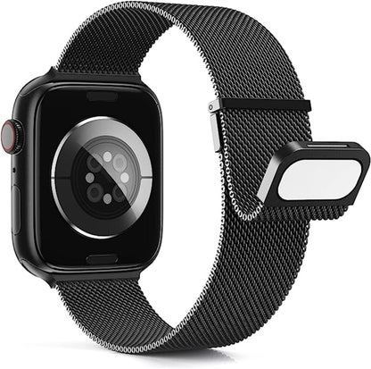 For Apple Watch SE 2022 44mm Milan Double Magnetic Steel Mesh Watch Band(Black) - Watch Bands by buy2fix | Online Shopping UK | buy2fix