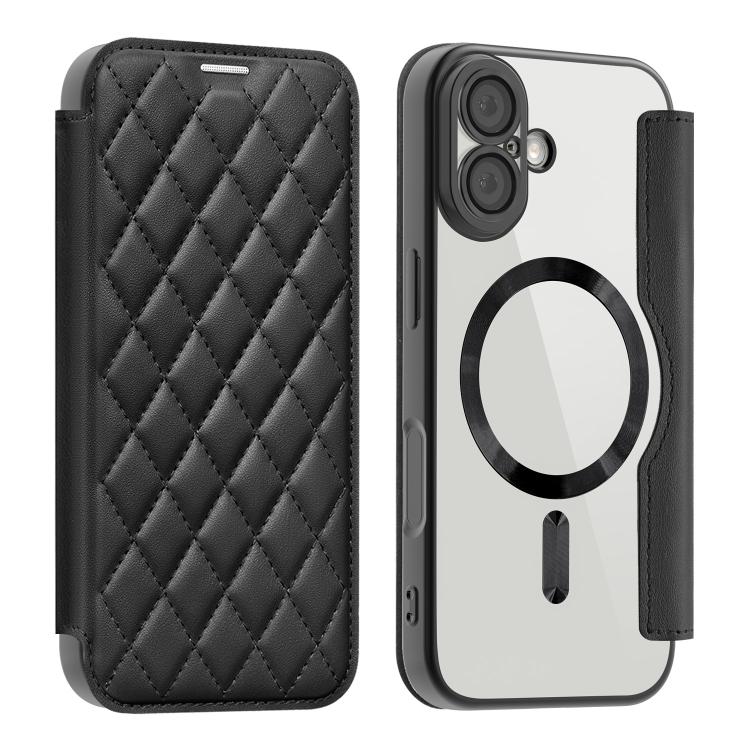 For iPhone 17 Shield Magsafe RFID Anti-theft Rhombus Leather Phone Case(Black) - iPhone 17 Cases by buy2fix | Online Shopping UK | buy2fix