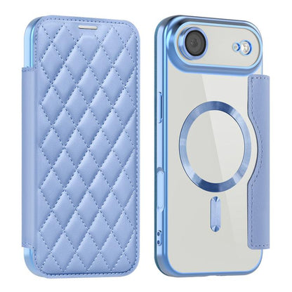 For iPhone Air Shield Magsafe RFID Anti-theft Rhombus Leather Phone Case(Blue) - iPhone Air Cases by buy2fix | Online Shopping UK | buy2fix