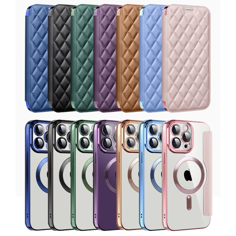 For iPhone Air Shield Magsafe RFID Anti-theft Rhombus Leather Phone Case(Pink) - iPhone Air Cases by buy2fix | Online Shopping UK | buy2fix