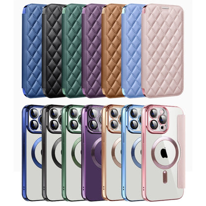 For iPhone Air Shield Magsafe RFID Anti-theft Rhombus Leather Phone Case(Pink) - iPhone Air Cases by buy2fix | Online Shopping UK | buy2fix
