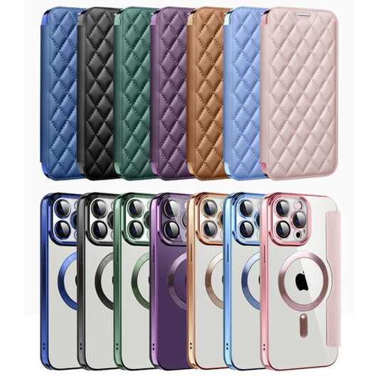 For iPhone Air Shield Magsafe RFID Anti-theft Rhombus Leather Phone Case(Dark Blue) - iPhone Air Cases by buy2fix | Online Shopping UK | buy2fix