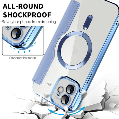 For iPhone 15 Pro Max Shield Magsafe RFID Anti-theft Rhombus Leather Phone Case(Blue) - iPhone 15 Pro Max Cases by buy2fix | Online Shopping UK | buy2fix