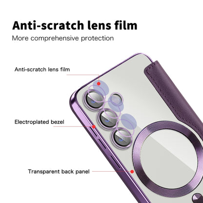 For Samsung Galaxy S25 5G Shield MagSafe RFID Anti-theft Rhombus Leather Phone Case(Purple) by buy2fix