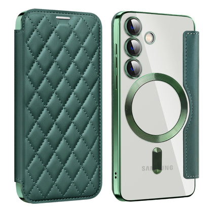 For Samsung Galaxy S25 5G Shield MagSafe RFID Anti-theft Rhombus Leather Phone Case(Green) by buy2fix
