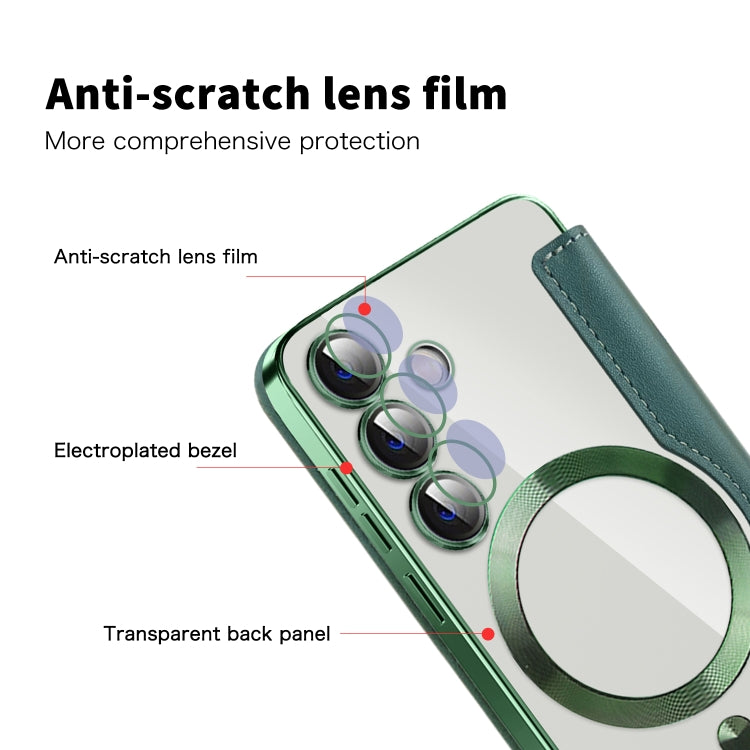 For Samsung Galaxy S25 5G Shield MagSafe RFID Anti-theft Rhombus Leather Phone Case(Green) by buy2fix