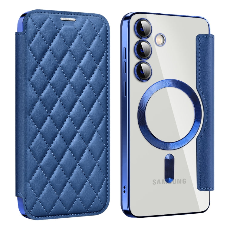 For Samsung Galaxy S25+ 5G Shield MagSafe RFID Anti-theft Rhombus Leather Phone Case(Dark Blue) by buy2fix