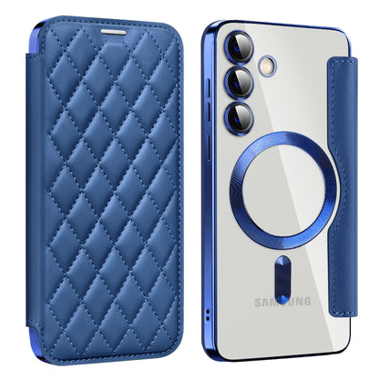 For Samsung Galaxy S25+ 5G Shield MagSafe RFID Anti-theft Rhombus Leather Phone Case(Dark Blue) by buy2fix
