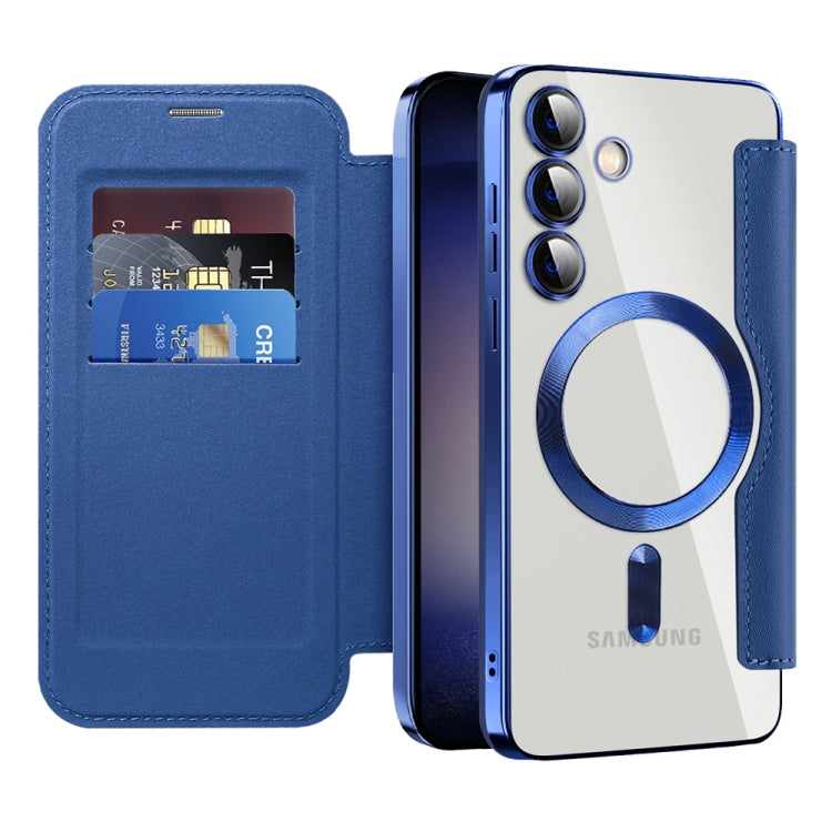 For Samsung Galaxy S25+ 5G Shield MagSafe RFID Anti-theft Rhombus Leather Phone Case(Dark Blue) by buy2fix