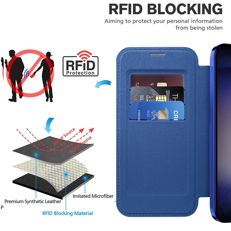 For Samsung Galaxy S25+ 5G Shield MagSafe RFID Anti-theft Rhombus Leather Phone Case(Dark Blue) by buy2fix