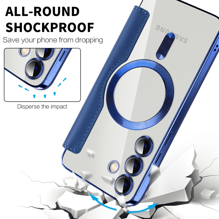 For Samsung Galaxy S25+ 5G Shield MagSafe RFID Anti-theft Rhombus Leather Phone Case(Dark Blue) by buy2fix