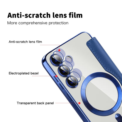 For Samsung Galaxy S25+ 5G Shield MagSafe RFID Anti-theft Rhombus Leather Phone Case(Dark Blue) by buy2fix