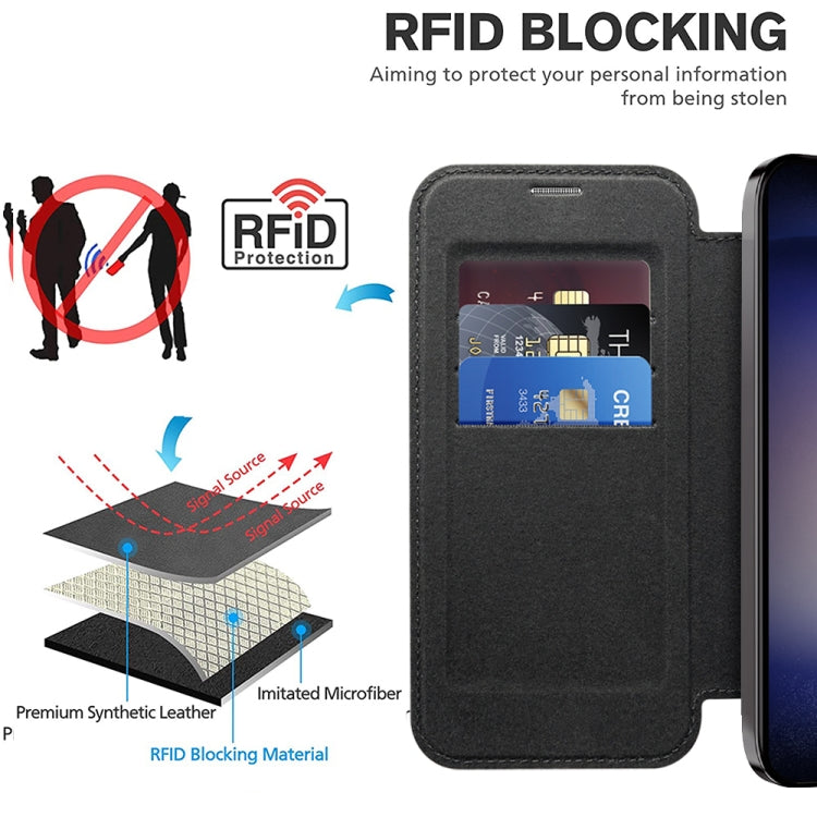 For Samsung Galaxy S25+ 5G Shield MagSafe RFID Anti-theft Rhombus Leather Phone Case(Black) - Galaxy S25+ 5G Cases by buy2fix | Online Shopping UK | buy2fix