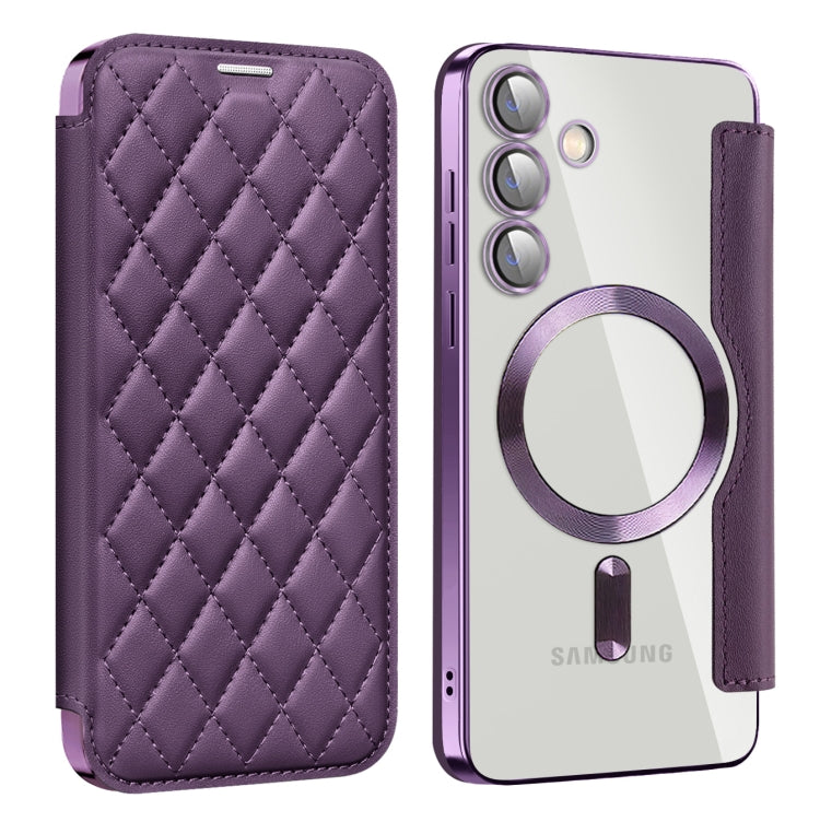 For Samsung Galaxy S25+ 5G Shield MagSafe RFID Anti-theft Rhombus Leather Phone Case(Purple) by buy2fix