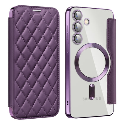 For Samsung Galaxy S25+ 5G Shield MagSafe RFID Anti-theft Rhombus Leather Phone Case(Purple) by buy2fix