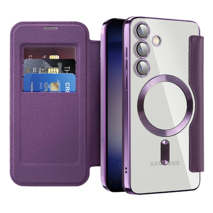 For Samsung Galaxy S25+ 5G Shield MagSafe RFID Anti-theft Rhombus Leather Phone Case(Purple) by buy2fix