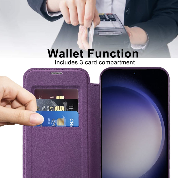 For Samsung Galaxy S25+ 5G Shield MagSafe RFID Anti-theft Rhombus Leather Phone Case(Purple) by buy2fix