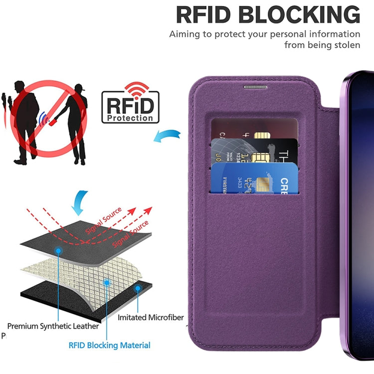 For Samsung Galaxy S25+ 5G Shield MagSafe RFID Anti-theft Rhombus Leather Phone Case(Purple) by buy2fix