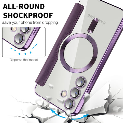 For Samsung Galaxy S25+ 5G Shield MagSafe RFID Anti-theft Rhombus Leather Phone Case(Purple) by buy2fix