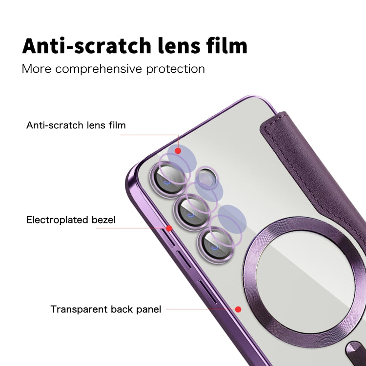 For Samsung Galaxy S25+ 5G Shield MagSafe RFID Anti-theft Rhombus Leather Phone Case(Purple) by buy2fix