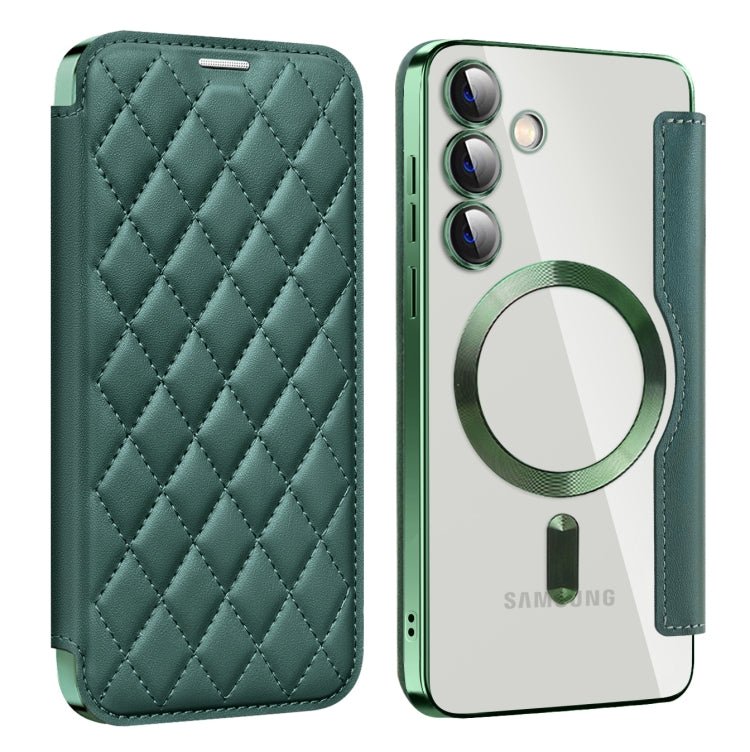 For Samsung Galaxy S25+ 5G Shield MagSafe RFID Anti-theft Rhombus Leather Phone Case(Green) by buy2fix