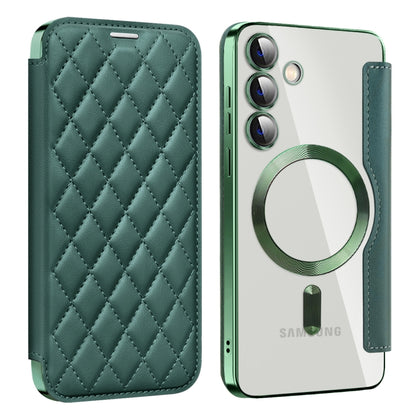 For Samsung Galaxy S25+ 5G Shield MagSafe RFID Anti-theft Rhombus Leather Phone Case(Green) by buy2fix