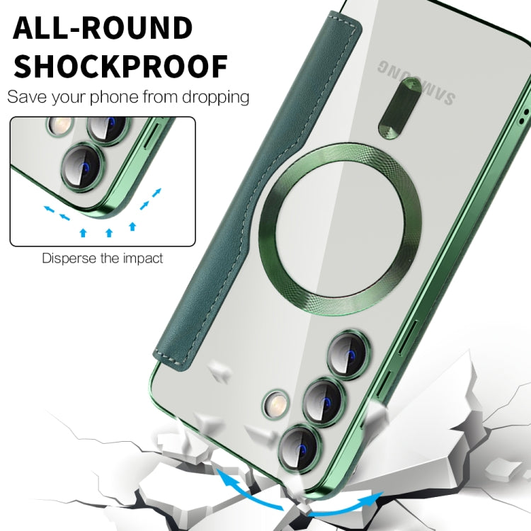 For Samsung Galaxy S25+ 5G Shield MagSafe RFID Anti-theft Rhombus Leather Phone Case(Green) by buy2fix