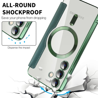 For Samsung Galaxy S25+ 5G Shield MagSafe RFID Anti-theft Rhombus Leather Phone Case(Green) by buy2fix