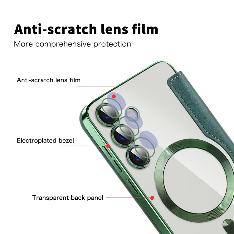 For Samsung Galaxy S25+ 5G Shield MagSafe RFID Anti-theft Rhombus Leather Phone Case(Green) by buy2fix