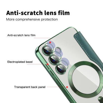 For Samsung Galaxy S25+ 5G Shield MagSafe RFID Anti-theft Rhombus Leather Phone Case(Green) by buy2fix