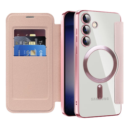 For Samsung Galaxy S25+ 5G Shield MagSafe RFID Anti-theft Rhombus Leather Phone Case(Pink) by buy2fix