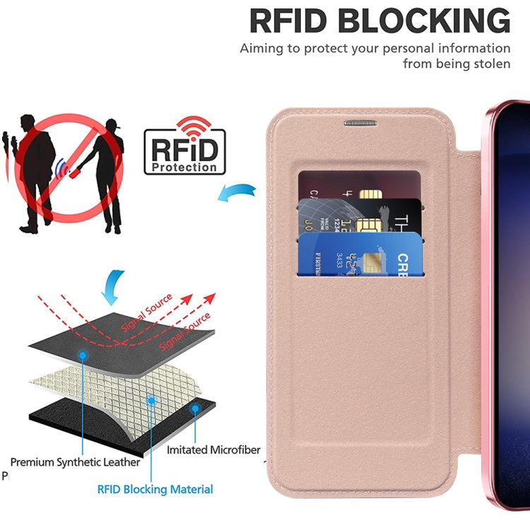 For Samsung Galaxy S25+ 5G Shield MagSafe RFID Anti-theft Rhombus Leather Phone Case(Pink) by buy2fix