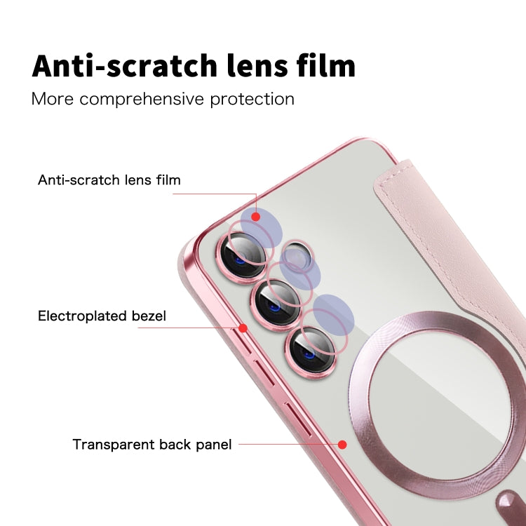 For Samsung Galaxy S25+ 5G Shield MagSafe RFID Anti-theft Rhombus Leather Phone Case(Pink) by buy2fix
