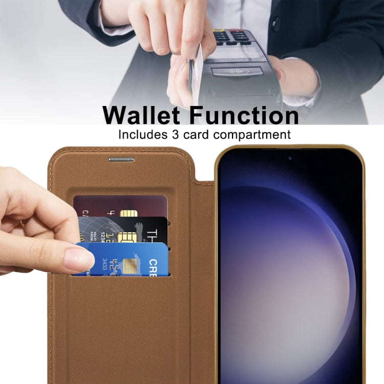 For Samsung Galaxy S25+ 5G Shield MagSafe RFID Anti-theft Rhombus Leather Phone Case(Brown) by buy2fix