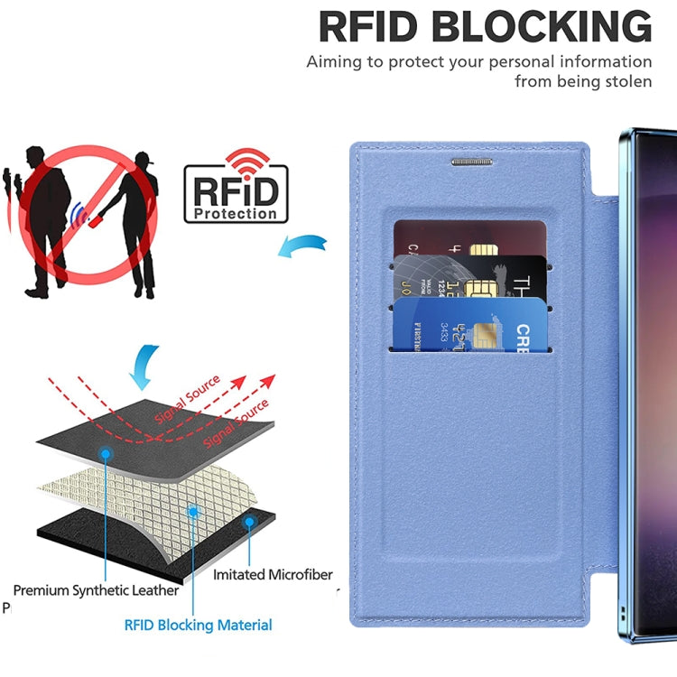 For Samsung Galaxy S25 Ultra 5G Shield MagSafe RFID Anti-theft Rhombus Leather Phone Case(Blue) by buy2fix
