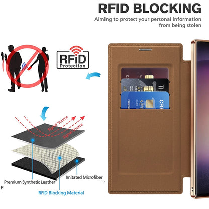 For Samsung Galaxy S25 Ultra 5G Shield MagSafe RFID Anti-theft Rhombus Leather Phone Case(Brown) by buy2fix