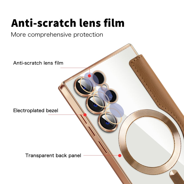 For Samsung Galaxy S25 Ultra 5G Shield MagSafe RFID Anti-theft Rhombus Leather Phone Case(Brown) by buy2fix
