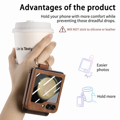 For Samsung Galaxy Z Flip5 5G Integrated Magnetic Card Wallet Diamond-encrusted Ring Phone Case(Brown) - Galaxy Z Flip5 Cases by buy2fix | Online Shopping UK | buy2fix