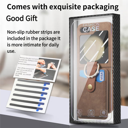 For Samsung Galaxy Z Flip5 5G Integrated Magnetic Card Wallet Diamond-encrusted Ring Phone Case(Brown) - Galaxy Z Flip5 Cases by buy2fix | Online Shopping UK | buy2fix