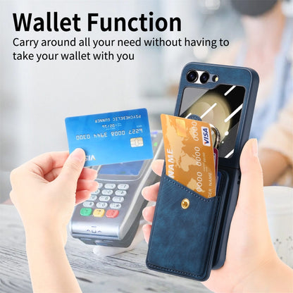 For Samsung Galaxy Z Flip5 5G Integrated Magnetic Card Wallet Diamond-encrusted Ring Phone Case(Blue) - Galaxy Z Flip5 Cases by buy2fix | Online Shopping UK | buy2fix