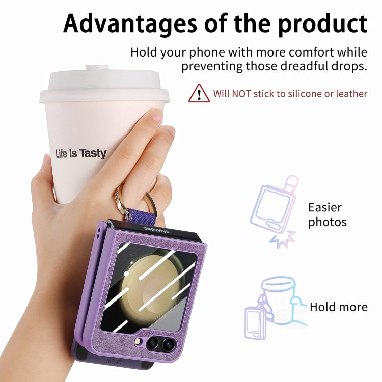 For Samsung Galaxy Z Flip5 5G Integrated Magnetic Card Wallet Diamond-encrusted Ring Phone Case(Purple) - Galaxy Z Flip5 Cases by buy2fix | Online Shopping UK | buy2fix