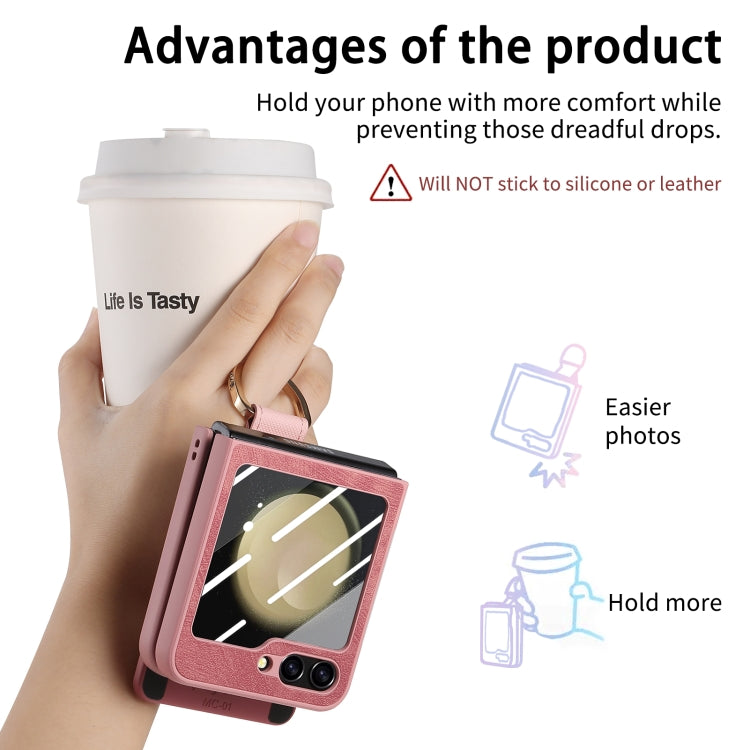 For Samsung Galaxy Z Flip5 5G Integrated Magnetic Card Wallet Diamond-encrusted Ring Phone Case(Pink) - Galaxy Z Flip5 Cases by buy2fix | Online Shopping UK | buy2fix