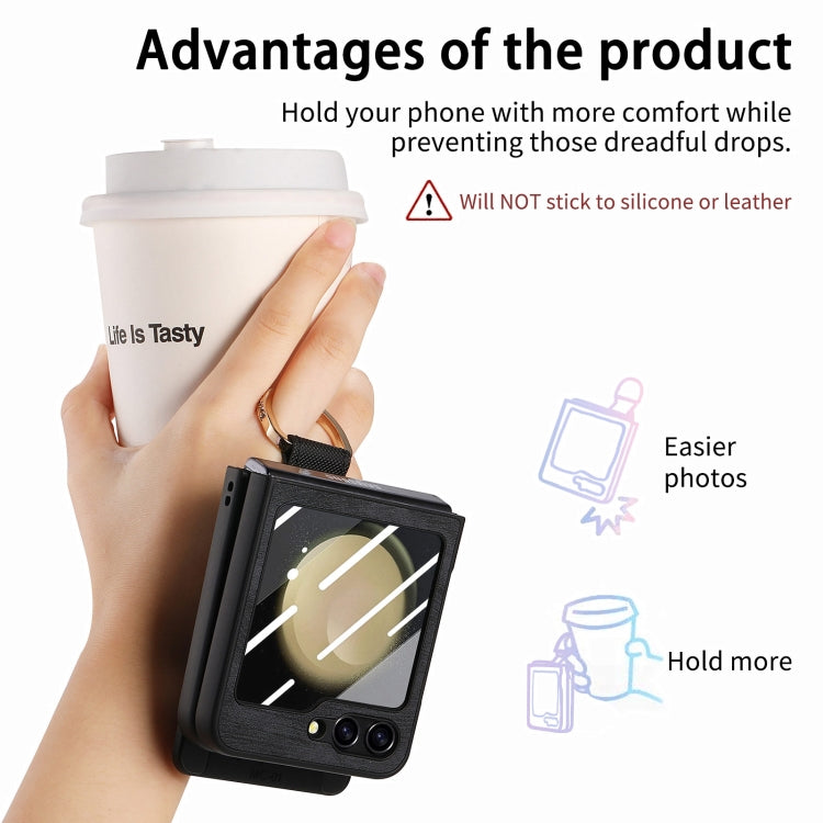 For Samsung Galaxy Z Flip5 5G Integrated Magnetic Card Wallet Diamond-encrusted Ring Phone Case(Black) - Galaxy Z Flip5 Cases by buy2fix | Online Shopping UK | buy2fix