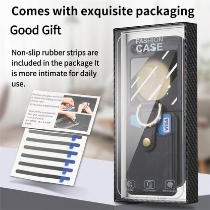 For Samsung Galaxy Z Flip5 5G Integrated Magnetic Card Wallet Diamond-encrusted Ring Phone Case(Black) - Galaxy Z Flip5 Cases by buy2fix | Online Shopping UK | buy2fix